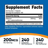 Selenium, 200 mcg, 240 Capsules, Nutricost EasyOptionXY LLC