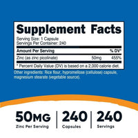 Nutricost Zinc Picolinate 50mg (240 Vegetarian Capsules) - Gluten Free & Non-GMO Supplement EasyOptionXY LLC