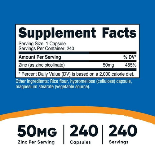 Nutricost Zinc Picolinate 50mg (240 Vegetarian Capsules) - Gluten Free & Non-GMO Supplement EasyOptionXY LLC