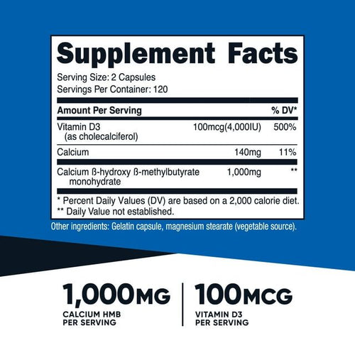 Nutricost HMB (1000mg) and Vitamin D3 (4000 IU) Supplement - 240 Capsules, 120 Servings - Gluten Free and Non-GMO EasyOptionXY LLC