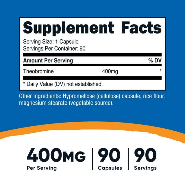 Nutricost Theobromine Capsules 400mg (90 Capsules) - Gluten-Free Supplement EasyOptionXY LLC