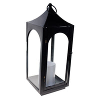 S4O 12" Metal Hanging Lantern with Glass + LED Candle Table Home Festival Decor / Black EasyOptionXY LLC