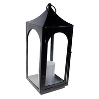 S4O 12" Metal Hanging Lantern with Glass + LED Candle Table Home Festival Decor / Black EasyOptionXY LLC
