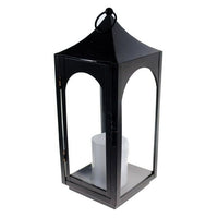S4O 12" Metal Hanging Lantern with Glass + LED Candle Table Home Festival Decor / Black EasyOptionXY LLC