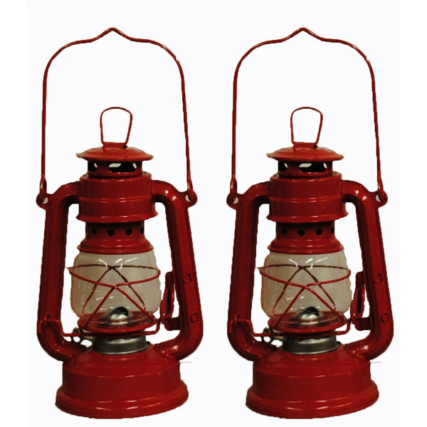 Lot of 2 - 8 Inch Red Hurricane Kerosene Oil Lantern Hanging Light / Lamp EasyOptionXY LLC