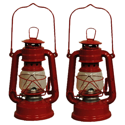 Lot of 2 - 8 Inch Red Hurricane Kerosene Oil Lantern Hanging Light / Lamp EasyOptionXY LLC