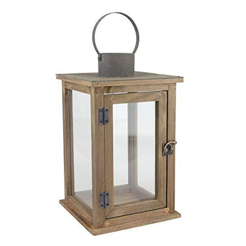 Stonebriar 13" Tabletop Farmhouse Wooden Hurricane Candle Lantern, Brown EasyOptionXY LLC