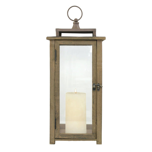 Stonebriar Decorative Rustic Wooden Candle Lantern with Handle and Hinged Door, Large, Brown EasyOptionXY LLC