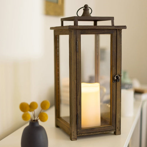 Stonebriar Decorative Rustic Wooden Candle Lantern with Handle and Hinged Door, Large, Brown EasyOptionXY LLC