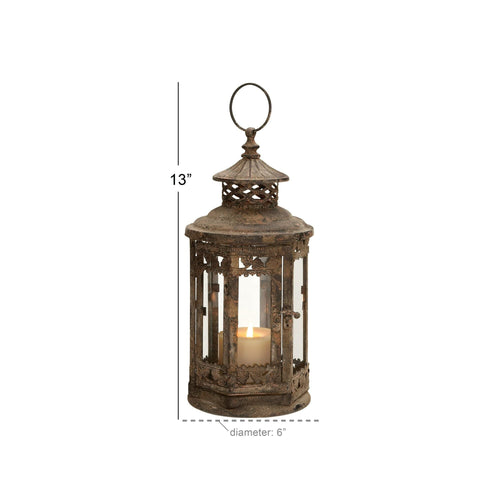 DecMode Brown Metal Decorative Candle Lantern with Intricate Scroll Work EasyOptionXY LLC