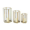 Cosmoliving by Cosmopolitan Set of 3, 6", 8", 10"H Modern Glass Candle Holder/Lantern with Hexagon Silhouette, Metallic Gold Rims and Transparent Glass Panels EasyOptionXY LLC