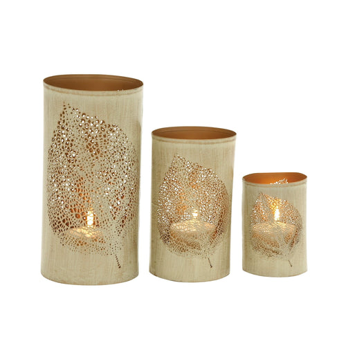 DecMode 3 Holder Gold Metal Leaf Decorative Candle Lantern, Set of 3 EasyOptionXY LLC