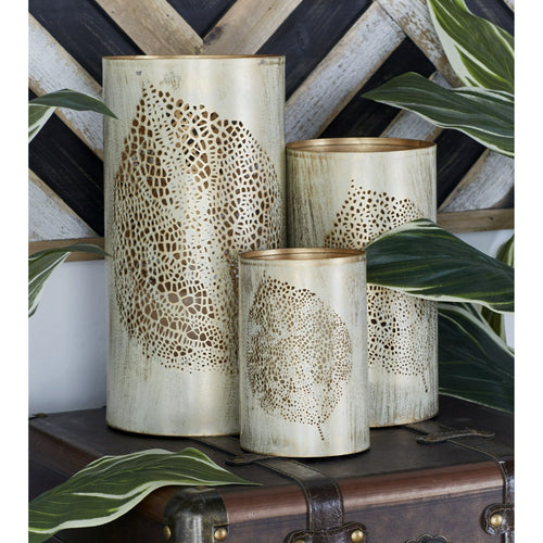DecMode 3 Holder Gold Metal Leaf Decorative Candle Lantern, Set of 3 EasyOptionXY LLC