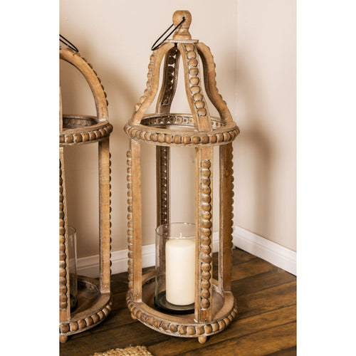 DecMode Brown Reclaimed Wood Beaded Decorative Candle Lantern EasyOptionXY LLC
