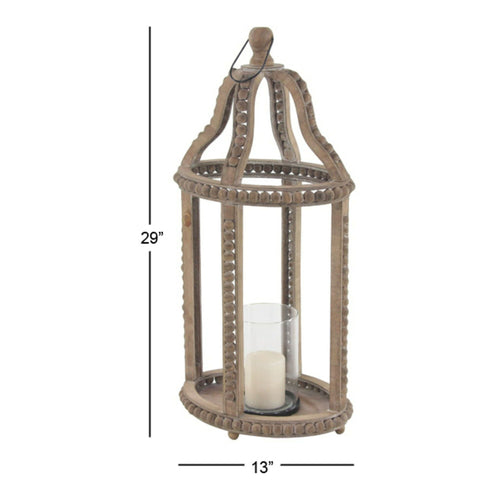DecMode Brown Reclaimed Wood Beaded Decorative Candle Lantern EasyOptionXY LLC