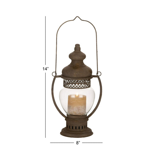 DecMode Brown Metal Decorative Candle Lantern with Handle EasyOptionXY LLC