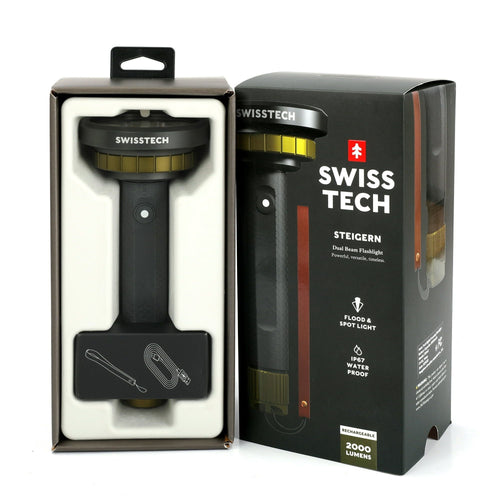 Swiss Tech Steigern 2000 Lumen LED Rechargeable Flashlight, IPX7 Waterproof, Digital Focusing EasyOptionXY LLC
