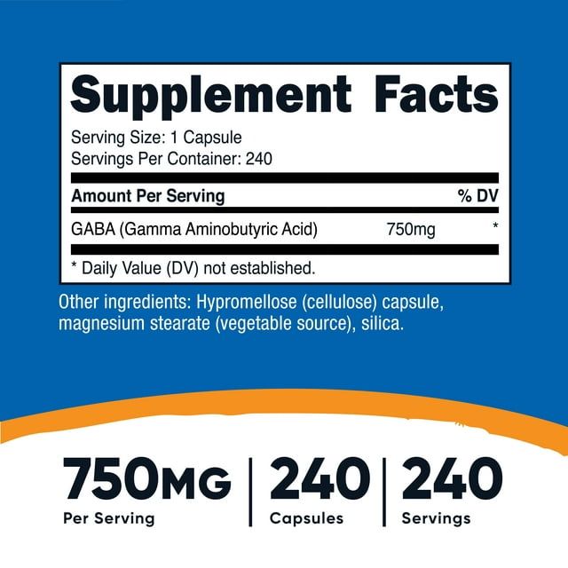 Nutricost GABA (Gamma Aminobutyric Acid) 750mg, 240 Capsules - Non-GMO, Gluten Free Supplement EasyOptionXY LLC