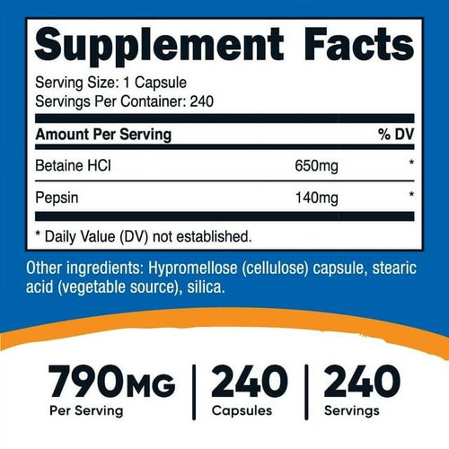 Nutricost Betaine HCl + Pepsin 790mg, 240 Capsules - Gluten Free & Non-GMO Supplement EasyOptionXY LLC