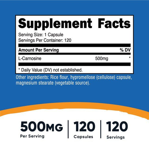 Nutricost L-Carnosine Supplement 500mg, 120 Capsules - Gluten Free, Non-GMO EasyOptionXY LLC