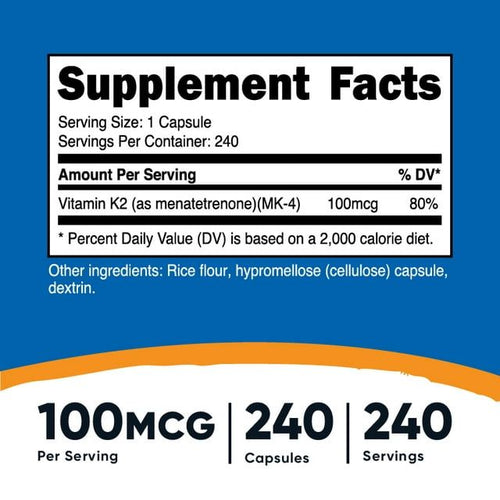 Nutricost Vitamin K2 (MK4) 240 Capsules (100mcg) - Gluten Free & Non-GMO Supplement EasyOptionXY LLC