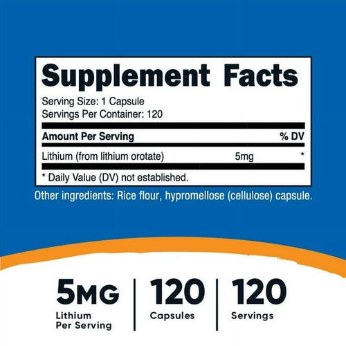 Nutricost Lithium Orotate 5mg, 120 Capsules - Non-GMO, Gluten Free, Supplement EasyOptionXY LLC