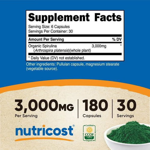 Nutricost Spirulina 3,000mg, 180 Capsules - Supplement Made With Organic Spirulina EasyOptionXY LLC