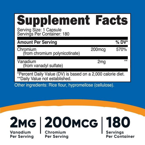 Nutricost Vanadium With Chromium Supplement 2mg 180 Vegetarian Capsules EasyOptionXY LLC