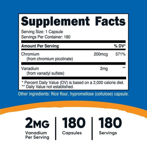 Nutricost Vanadium With Chromium Supplement 2mg 180 Vegetarian Capsules EasyOptionXY LLC