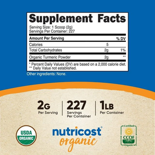 Nutricost Organic Turmeric Root Powder 1 LB - Certified USDA Organic, Food Grade Herbal Supplement EasyOptionXY LLC