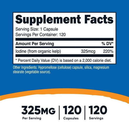 Nutricost Iodine (Natural Iodine from Organic Sea Kelp) 325mcg, 120 Capsules, Supplement EasyOptionXY LLC
