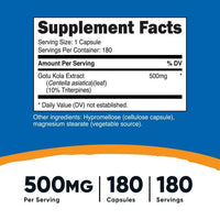 Nutricost Gotu Kola 500 mg, 180 Capsules - Gluten Free, Non-GMO Supplement EasyOptionXY LLC