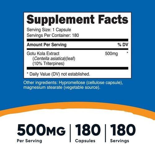 Nutricost Gotu Kola 500 mg, 180 Capsules - Gluten Free, Non-GMO Supplement EasyOptionXY LLC