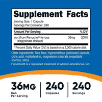 Nutricost Chelated Iron Supplement, As Ferrochel, 36mg, 240 Capsules EasyOptionXY LLC