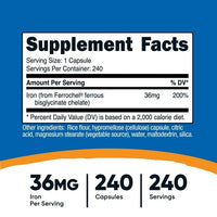 Nutricost Chelated Iron Supplement, As Ferrochel, 36mg, 240 Capsules EasyOptionXY LLC