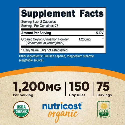 Nutricost Cinnamon (Ceylon Cinnamon) Supplement 1,200mg Serving, 150 Capsules EasyOptionXY LLC