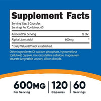 Nutricost Alpha Lipoic Acid 600mg Per Serving 120 Capsules, 60 Servings - Non-GMO Supplement EasyOptionXY LLC