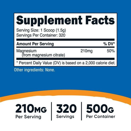 Nutricost Magnesium Citrate Powder (500 Grams) Unflavored - Gluten Free Supplement EasyOptionXY LLC