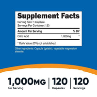 Nutricost Citric Acid 1000mg (1 Gram), 120 Capsules - Gluten Free, Non-GMO Supplement EasyOptionXY LLC