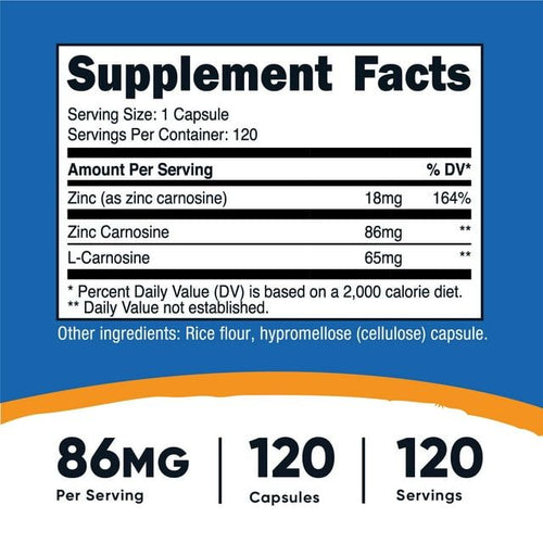 Nutricost Zinc Carnosine 86mg, 120 Capsules - Non-GMO, Gluten Free Supplement EasyOptionXY LLC