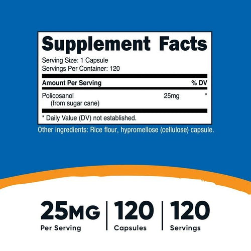 Nutricost Policosanol 25mg, 120 Capsules - Gluten Free, Non-GMO Supplement EasyOptionXY LLC