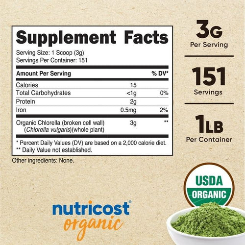 Nutricost Pure Organic Chlorella Powder 16oz - 3000mg per Serving, Supplement EasyOptionXY LLC