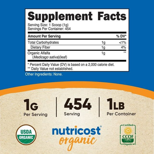 Nutricost Organic Alfalfa Powder 1LB - Non-GMO, Gluten Free, Supplement EasyOptionXY LLC