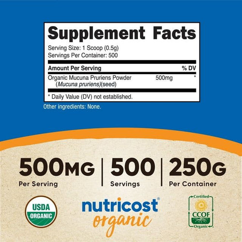 Nutricost Organic Mucuna Pruriens Powder Supplement (250 Grams) EasyOptionXY LLC