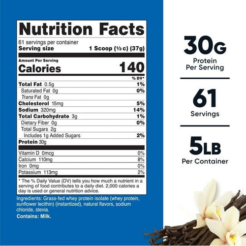 Nutricost Grass-Fed Whey Protein Isolate Powder (Vanilla) 5LBS - Non-GMO, Gluten Free EasyOptionXY LLC