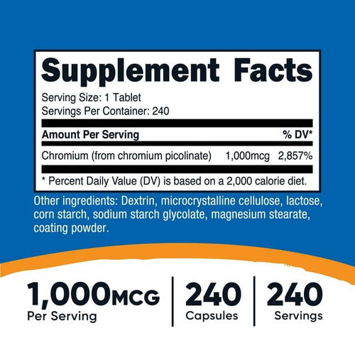Nutricost Chromium 1000mcg, 240 Tablets - Gluten Free, Non-GMO EasyOptionXY LLC