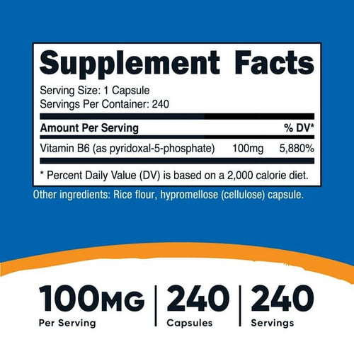 Nutricost P5P Vitamin B6 Supplement 100mg, 240 Capsules - Non-GMO, Gluten Free EasyOptionXY LLC