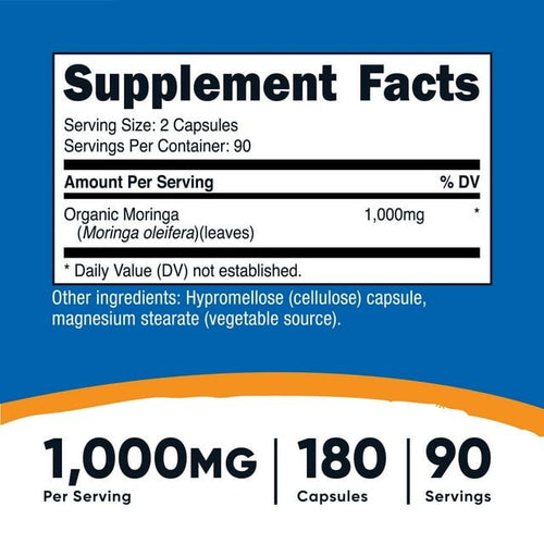 Nutricost Moringa Capsules 500mg, 180 Capsules (90 Servings) - Non-GMO, Gluten Free EasyOptionXY LLC
