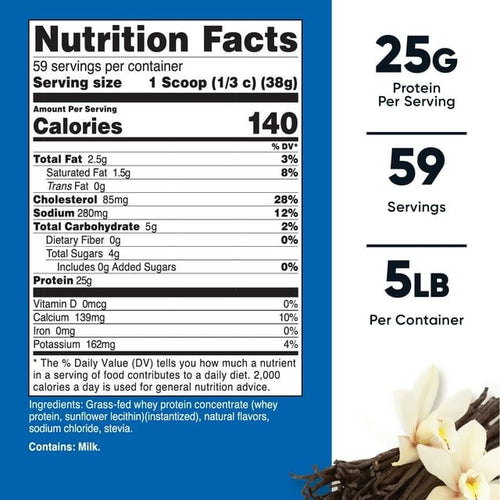 Nutricost Grass-Fed Whey Protein Concentrate (Vanilla) 5LBS - Non-GMO, Gluten Free EasyOptionXY LLC