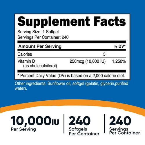 Nutricost Vitamin D3 10,000 IU Supplement, 240 Soft Gel Caps EasyOptionXY LLC